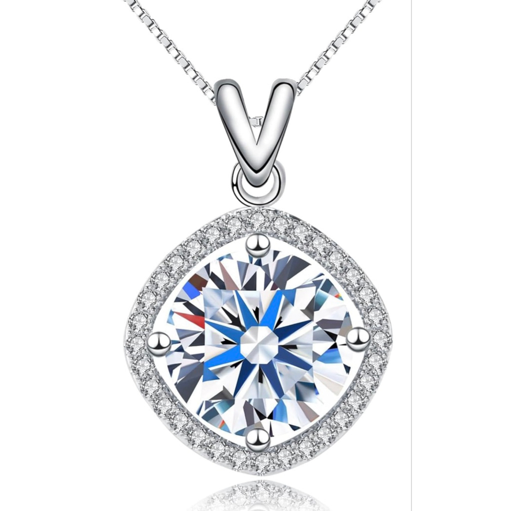 5 Carat Stone Pendant Necklace 18K White Gold Plated Silver Necklace - Picture 3 of 7